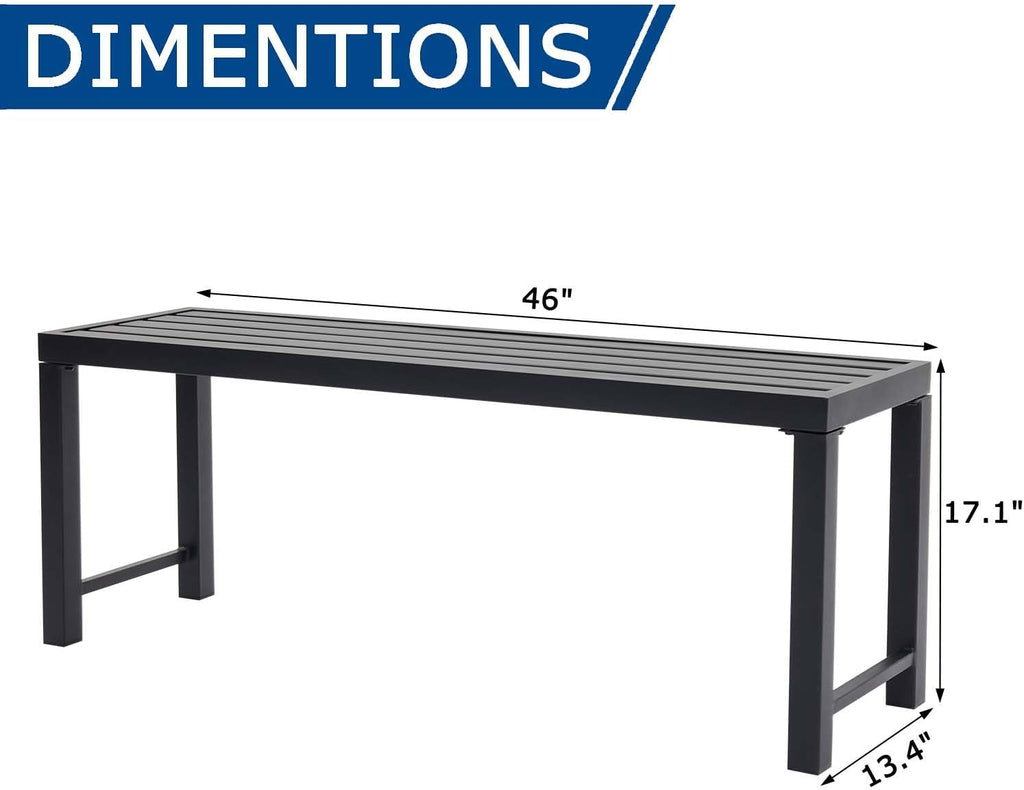 Weatherproof Black Metal Bench Duo