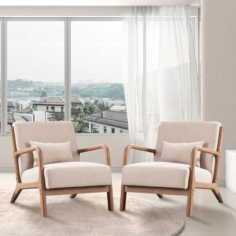 Wood Frame Fabric Armchair Duo