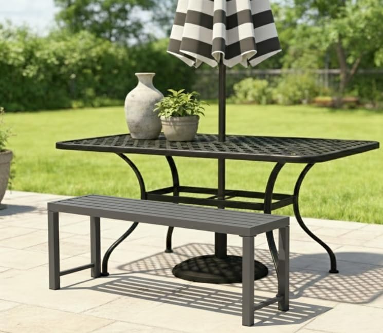 Weatherproof Slatted Metal Patio Bench