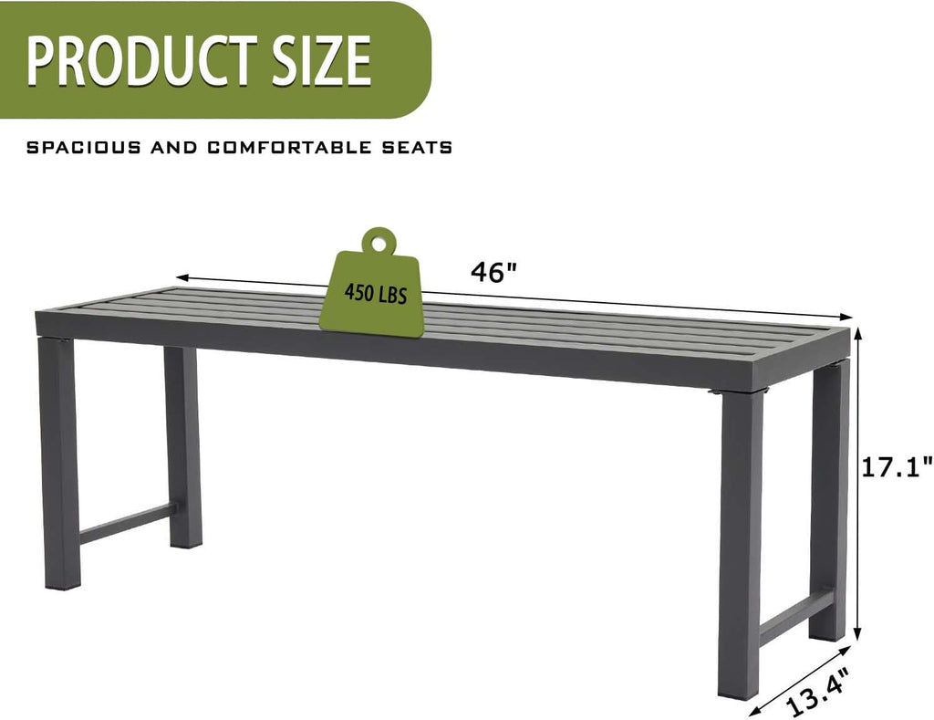 Weatherproof Slatted Metal Patio Bench