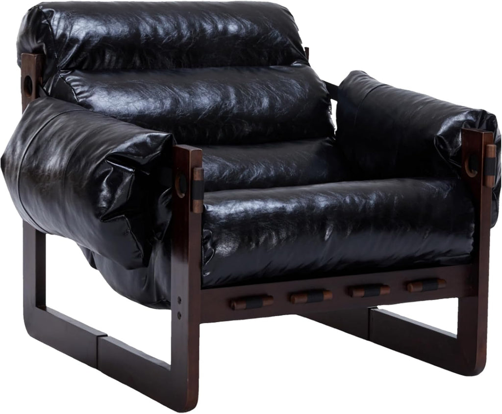 Leather Wood Frame Padded Chair