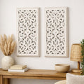 Carved Whitewash Wooden Wall Panels Duo