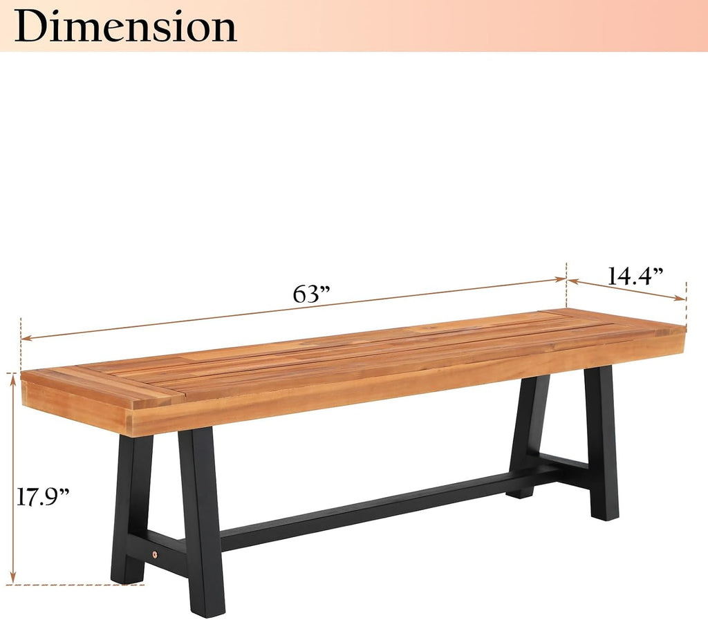 Teak Finish Wooden Bench Duo