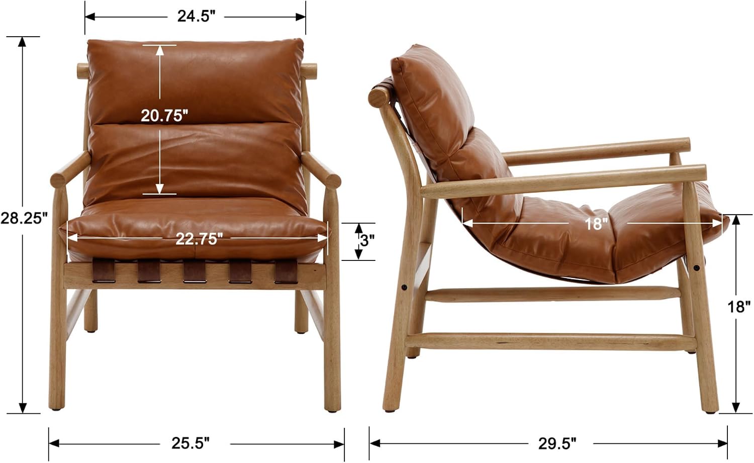 Wood Frame Faux Leather Armchair