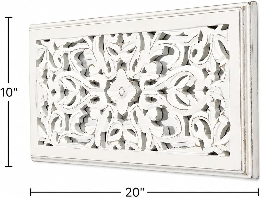 Carved Whitewash Wooden Wall Panels Duo