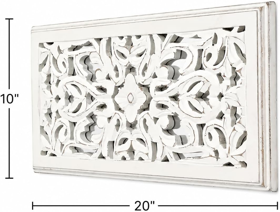 Carved Whitewash Wooden Wall Panels Duo