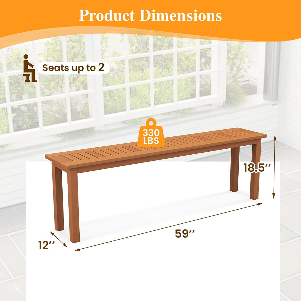 Teak Finished Outdoor Wooden Bench Pair