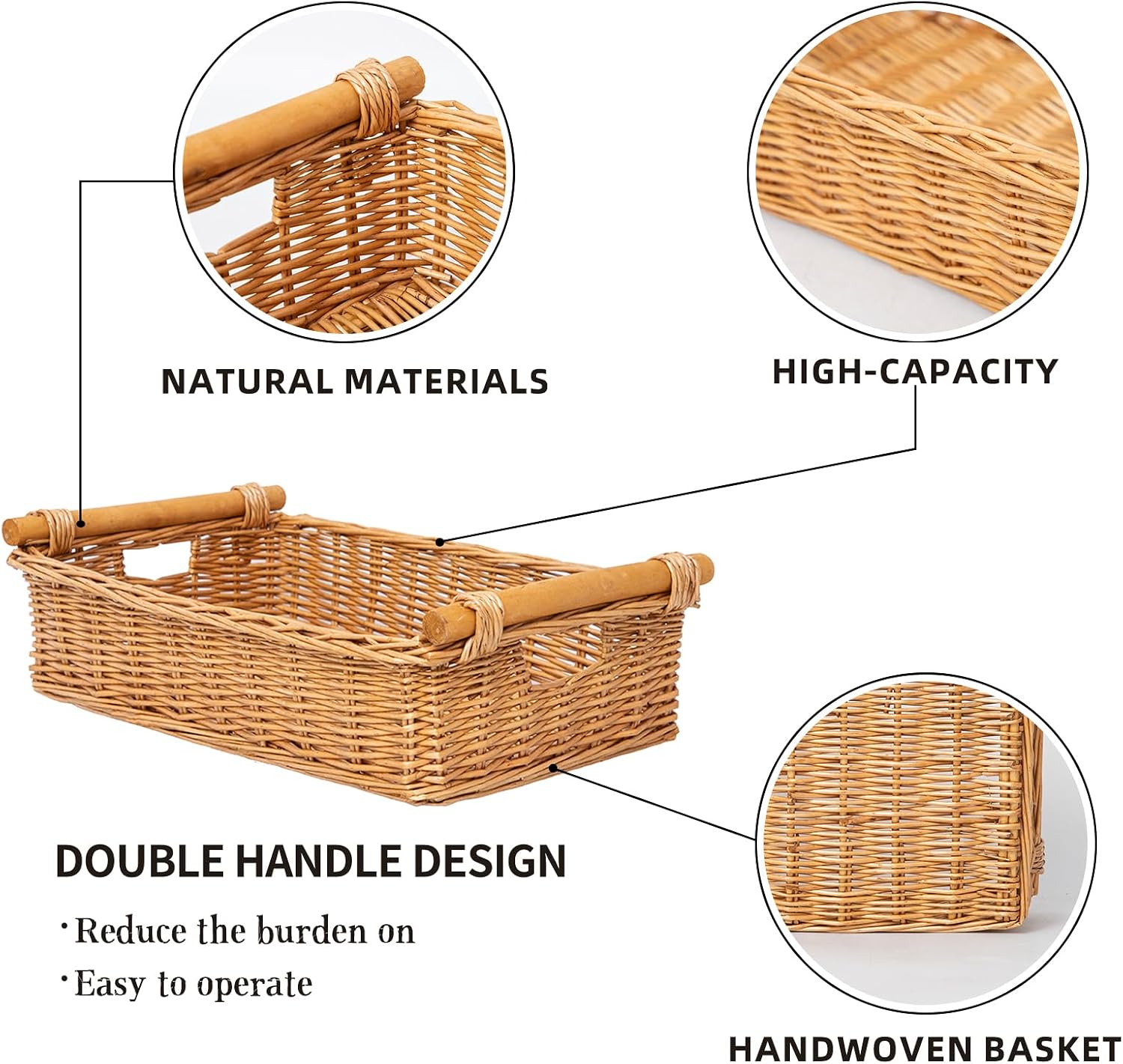 Shallow Wicker Storage Organizer Basket