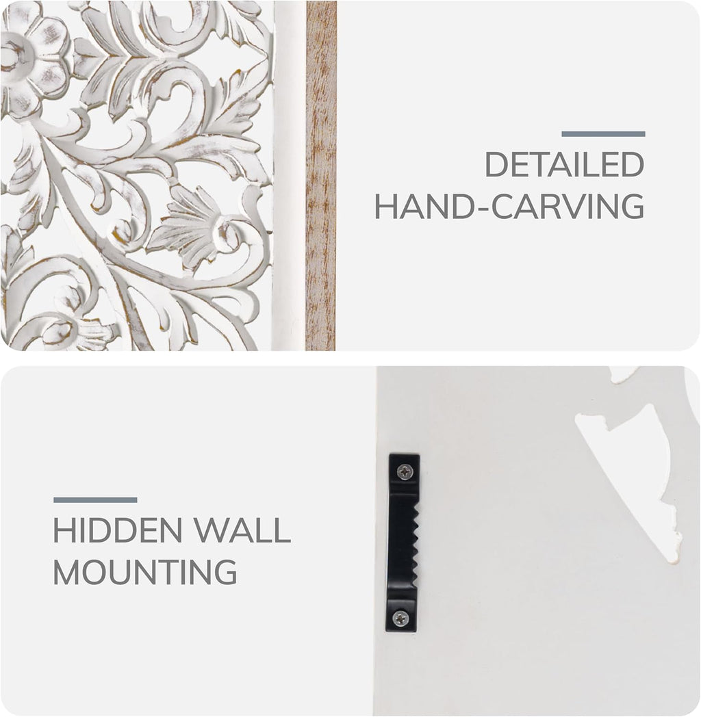 Carved Floral Wooden Wall Art Panels