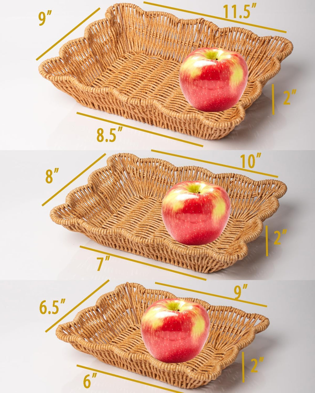 Scalloped Rattan Storage Trays Trio
