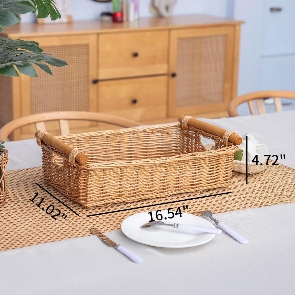 Shallow Wicker Storage Organizer Basket