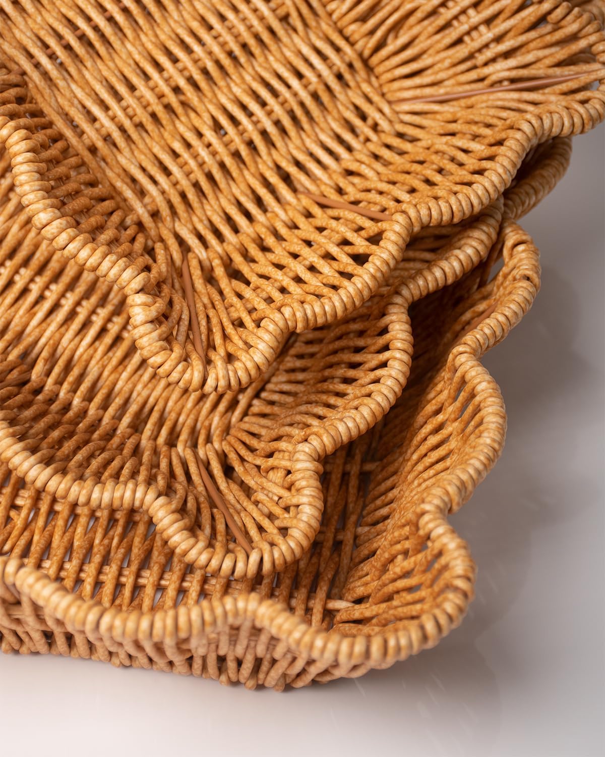 Scalloped Rattan Storage Trays Trio