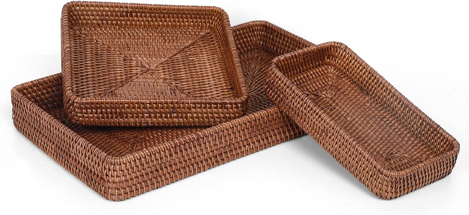Rectangular Wicker Serving Trays Trio