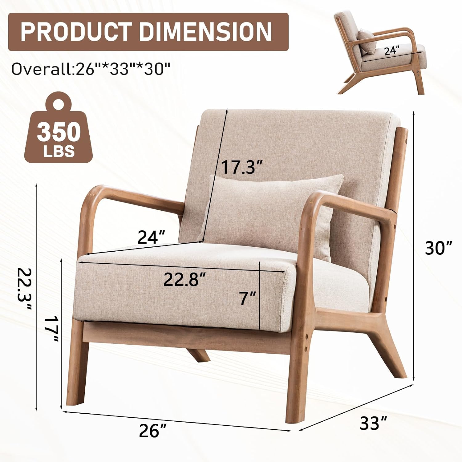 Wood Frame Fabric Armchair Duo