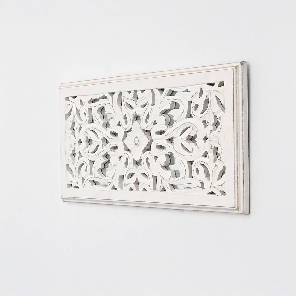 Carved Whitewash Wooden Wall Panels Duo