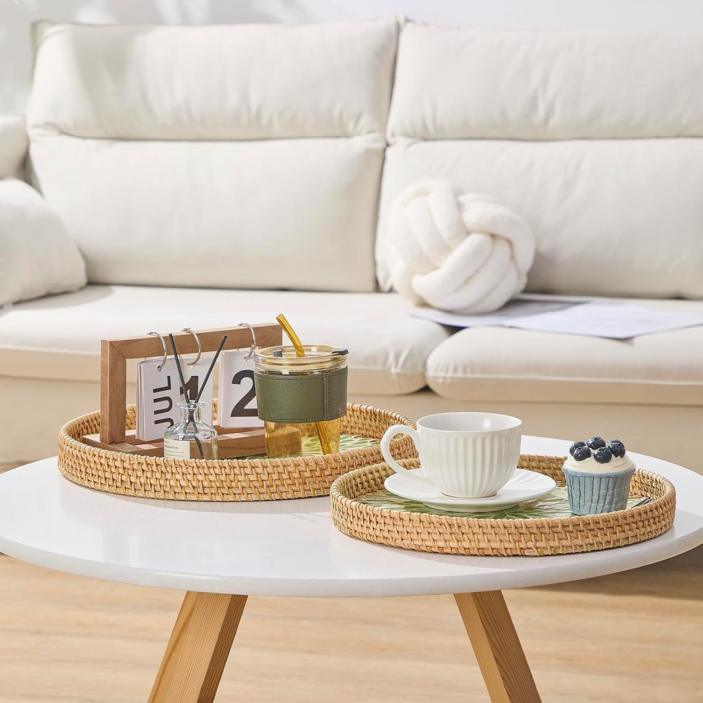 Inlaid Rattan Round Decor Serving Tray