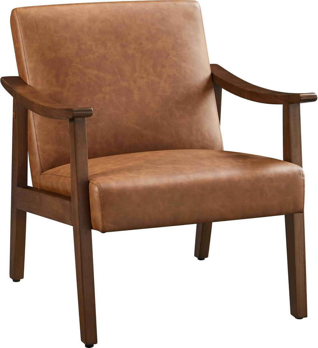 Wood Leg Faux Leather Armchair