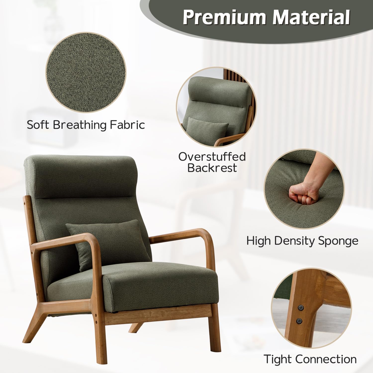High Back Wood Frame Armchair