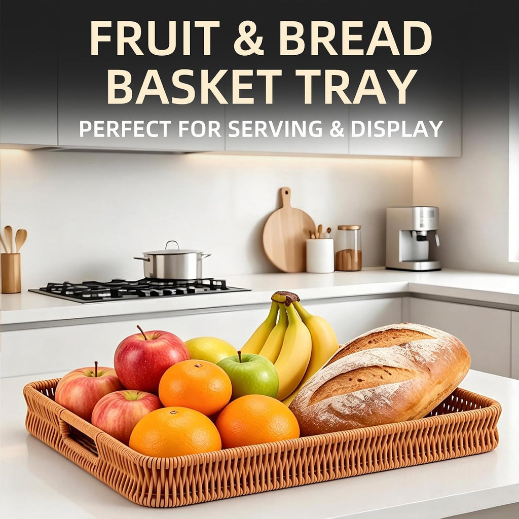 Handled Rectangular Rattan Tray Set