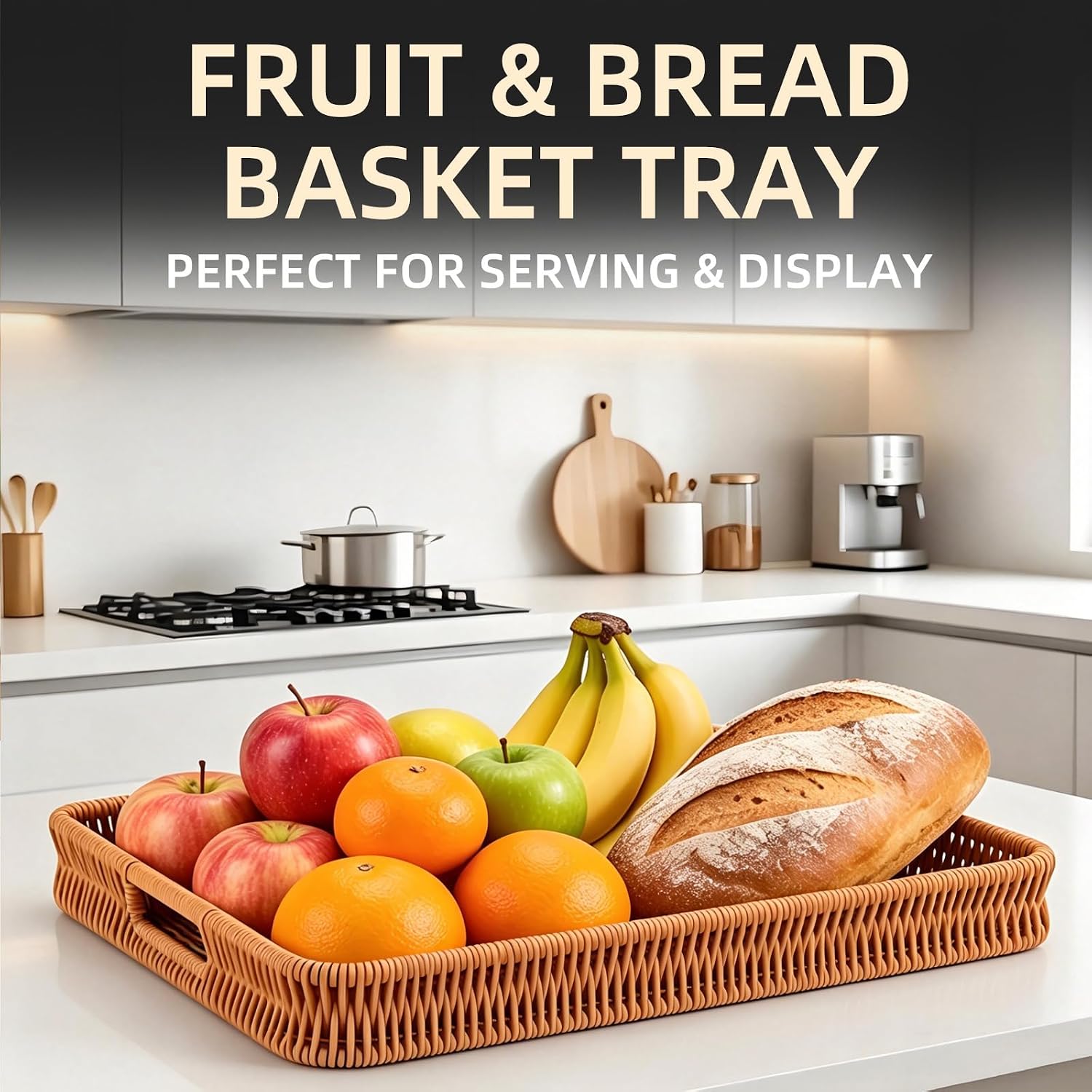 Handled Rectangular Rattan Tray Set