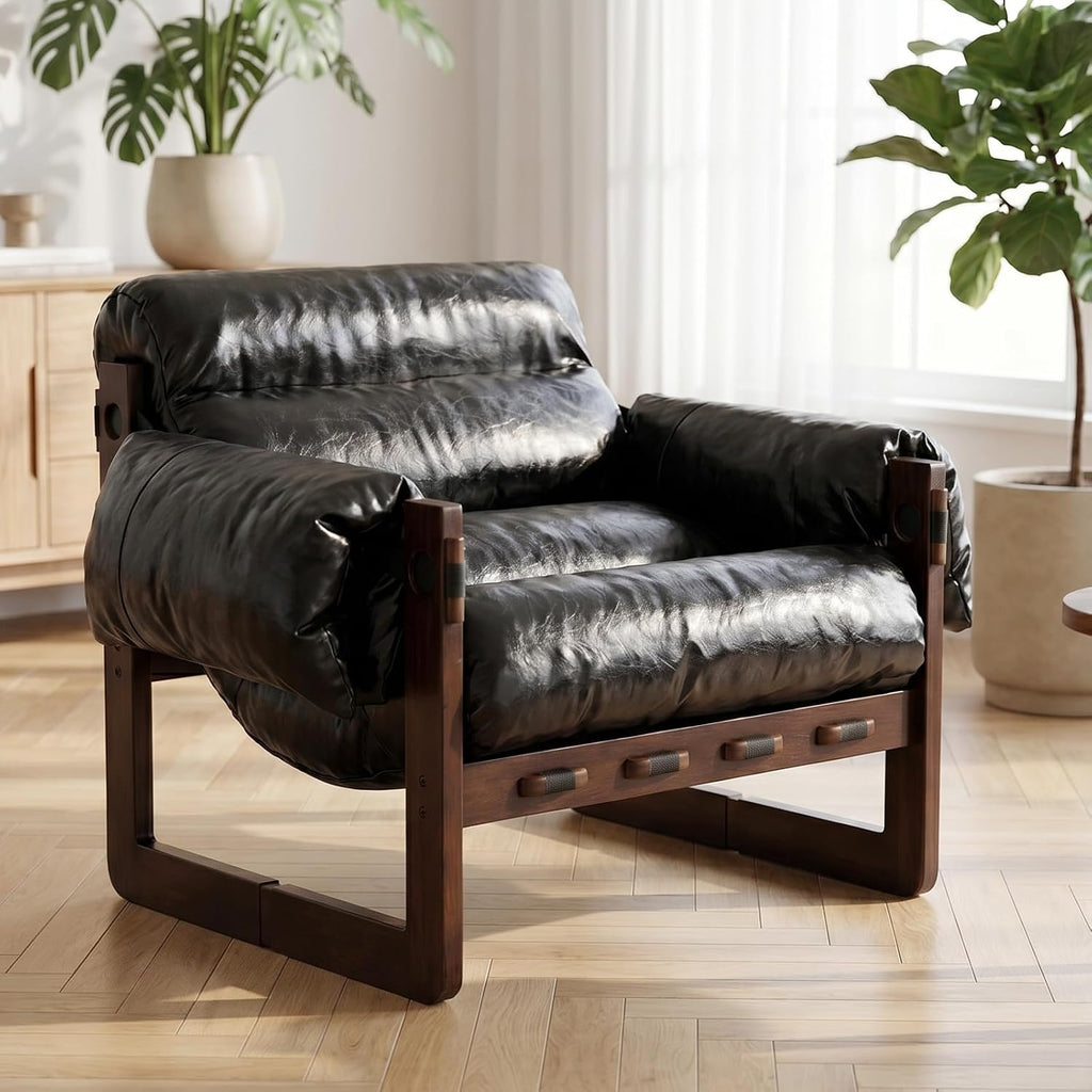 Leather Wood Frame Padded Chair