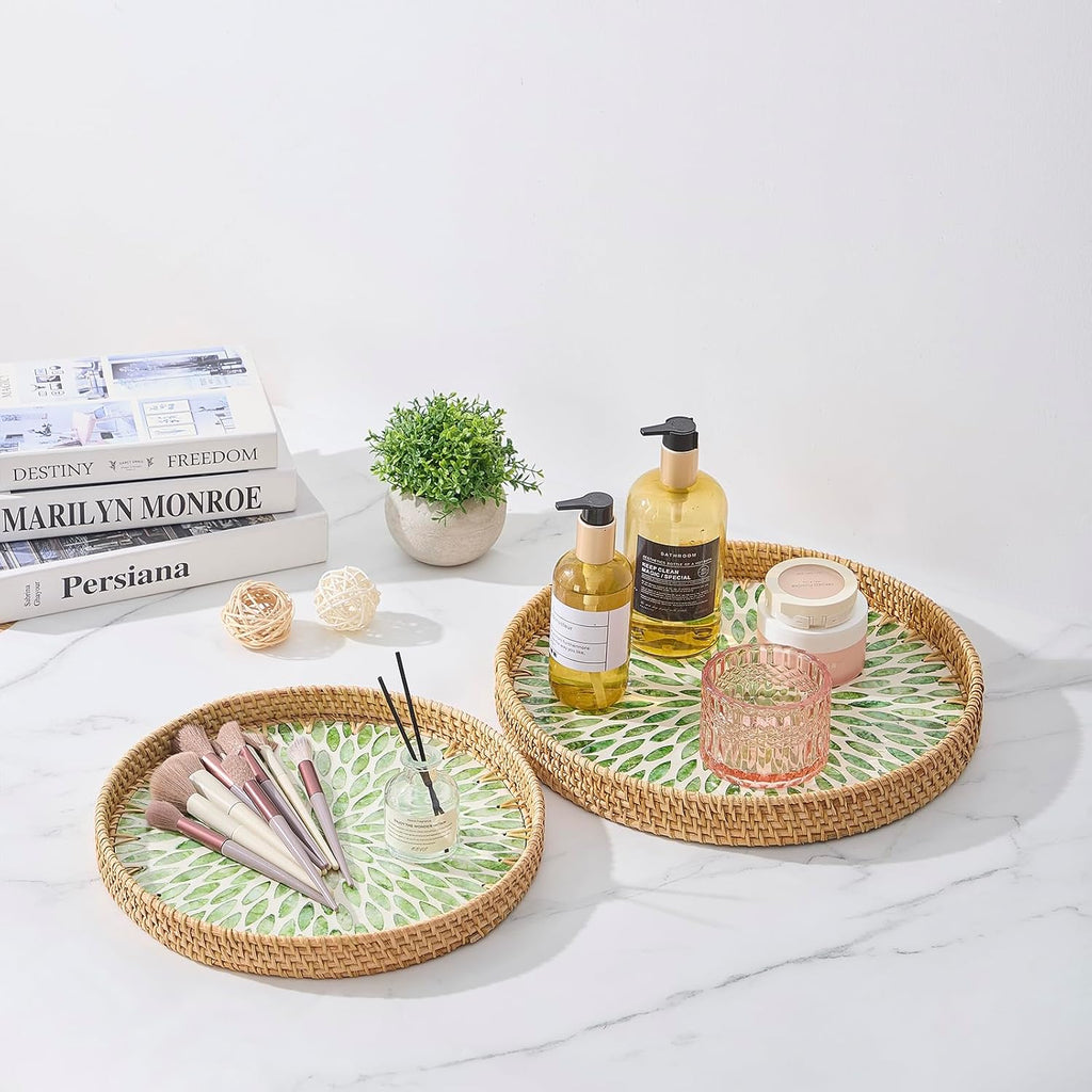 Inlaid Rattan Round Decor Serving Tray