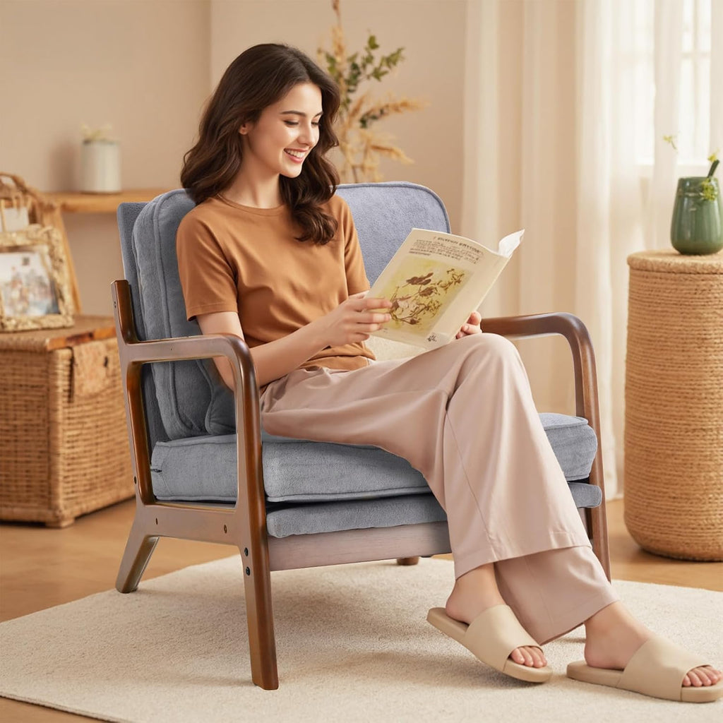 Cushioned Wood Frame Armchair