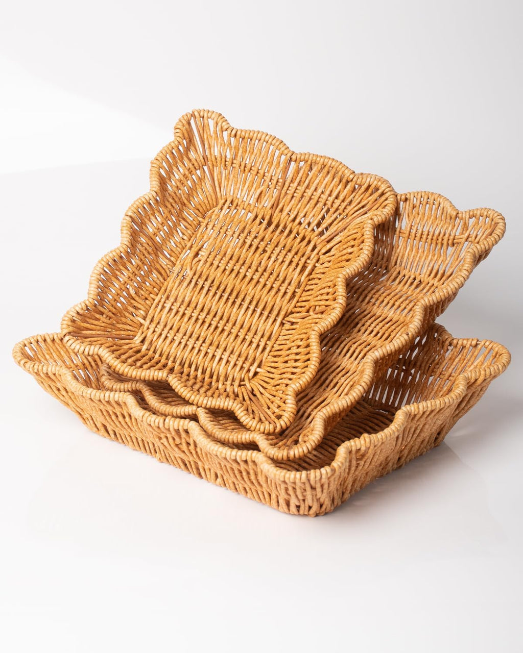Scalloped Rattan Storage Trays Trio