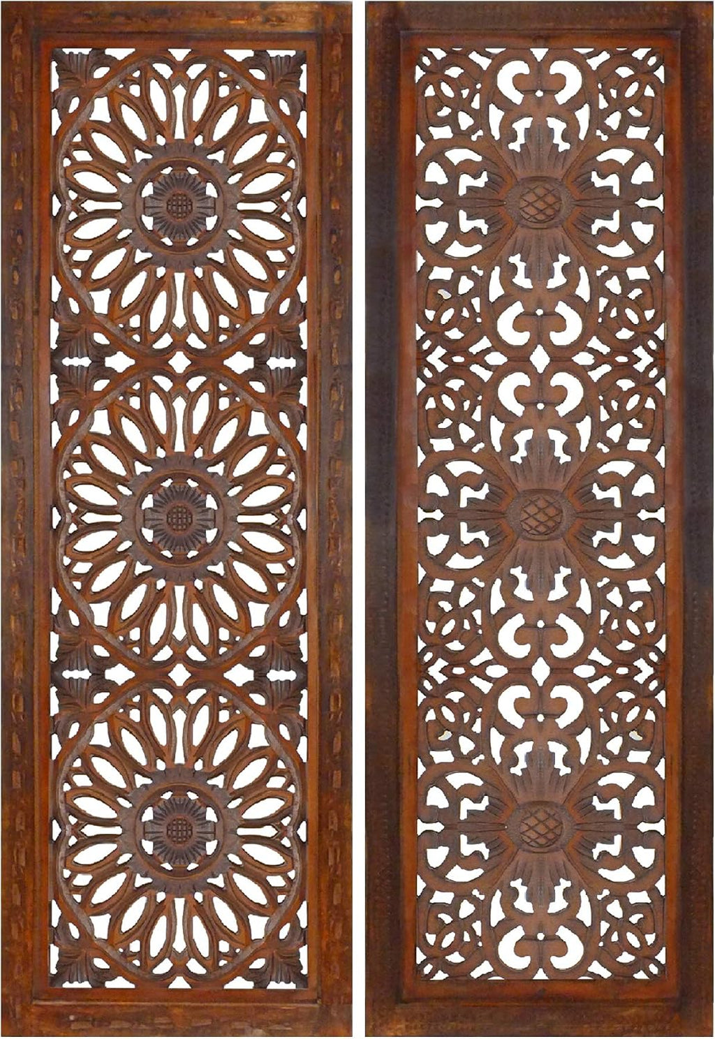Carved Medallion Wooden Wall Panels Duo