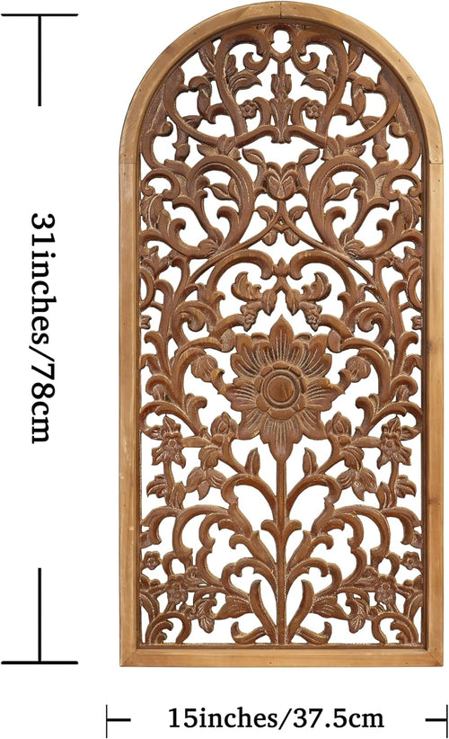 Arched Floral Carved Wooden Wall Panel