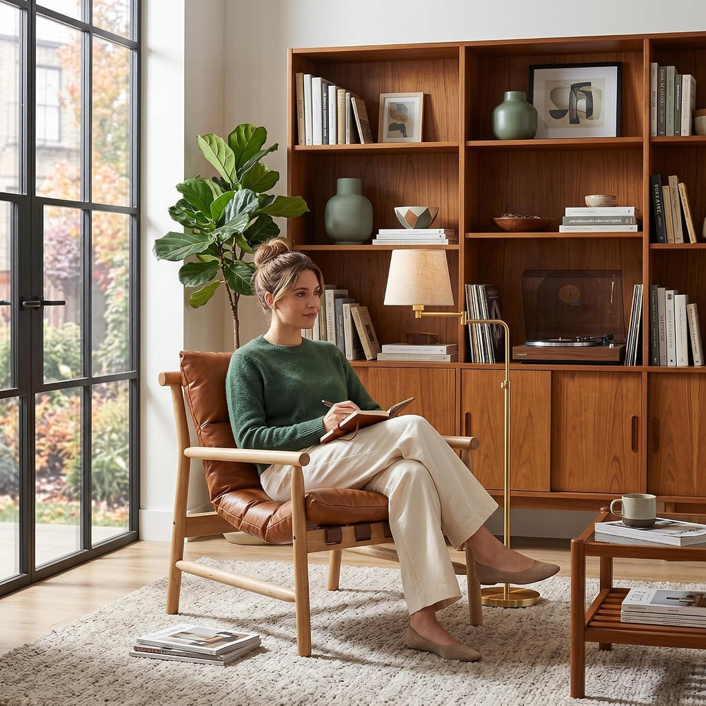 Wood Frame Faux Leather Armchair