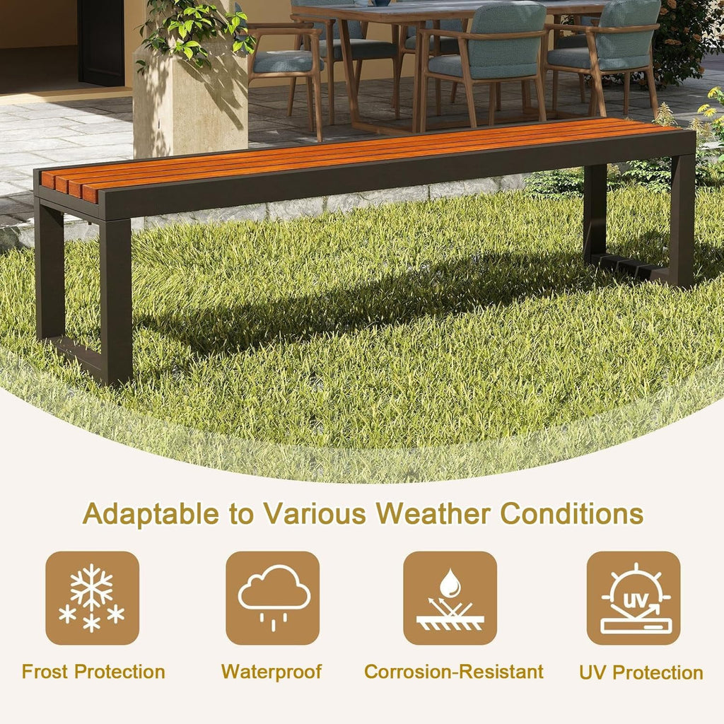 Wood Iron Weatherproof Patio Bench