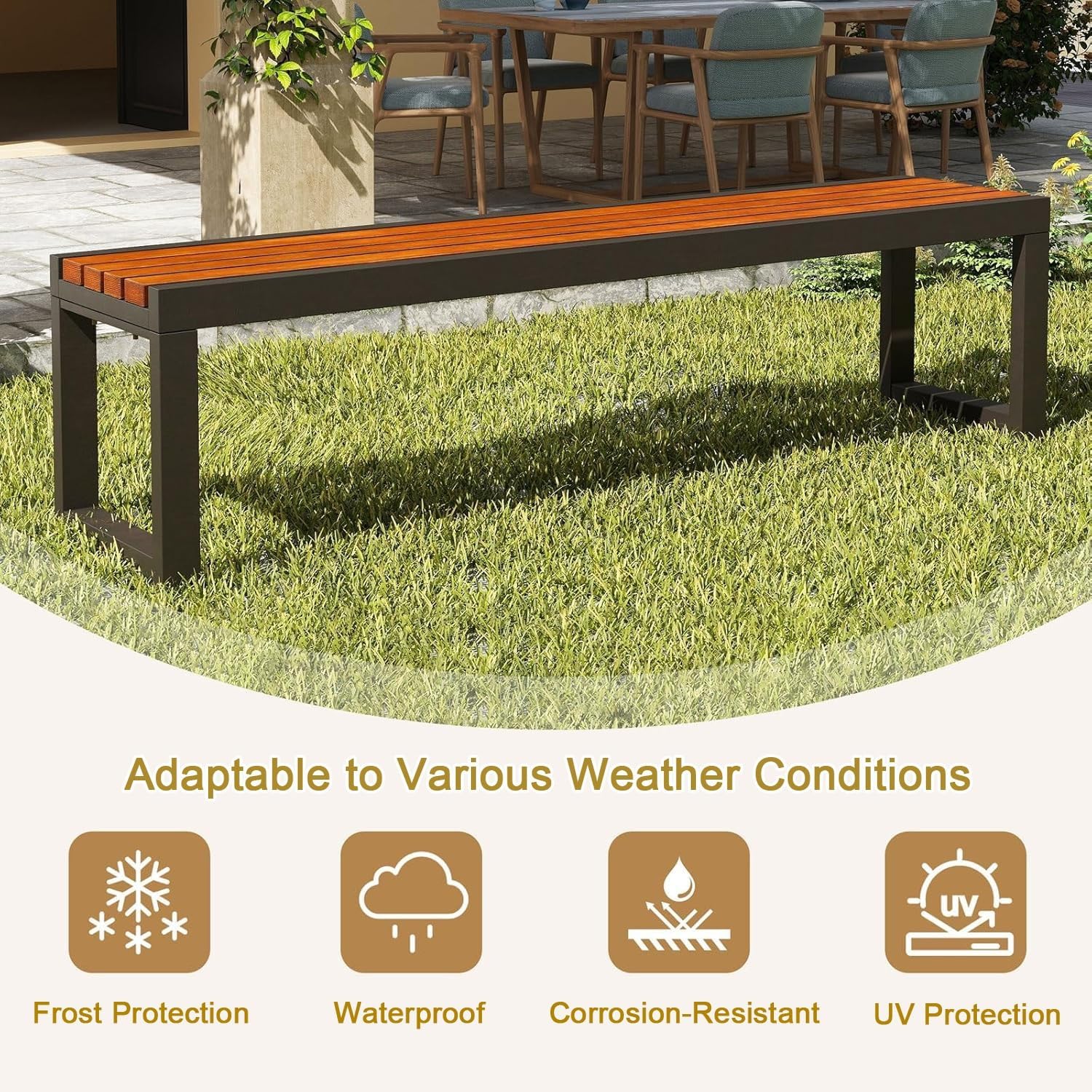 Wood Iron Weatherproof Patio Bench