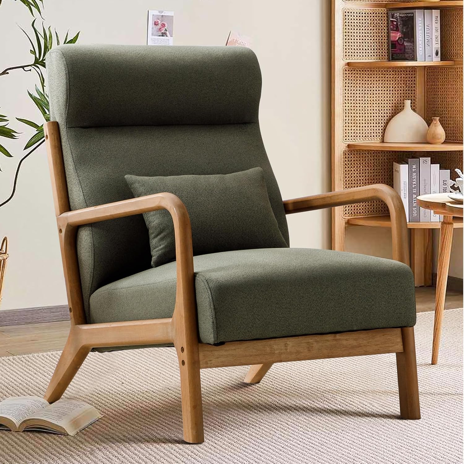 High Back Wood Frame Armchair