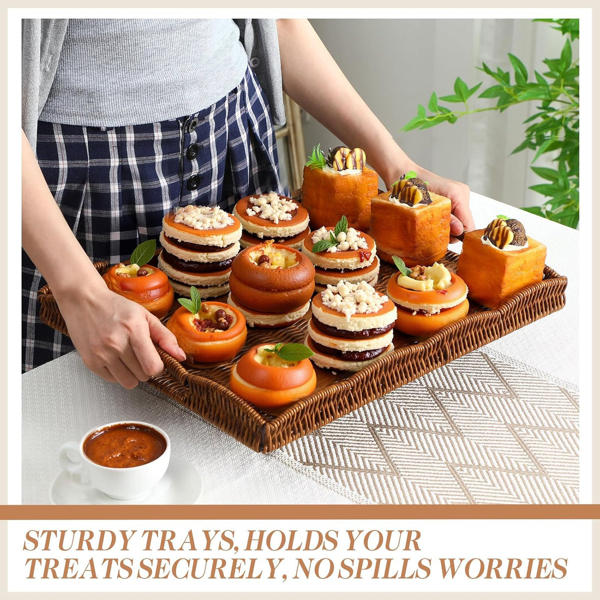 Rectangular Rattan Serving Trays Set