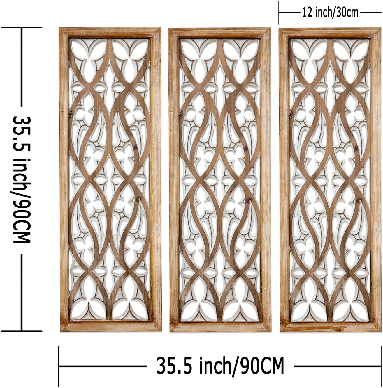Geometric Carved Wooden Wall Panels Trio