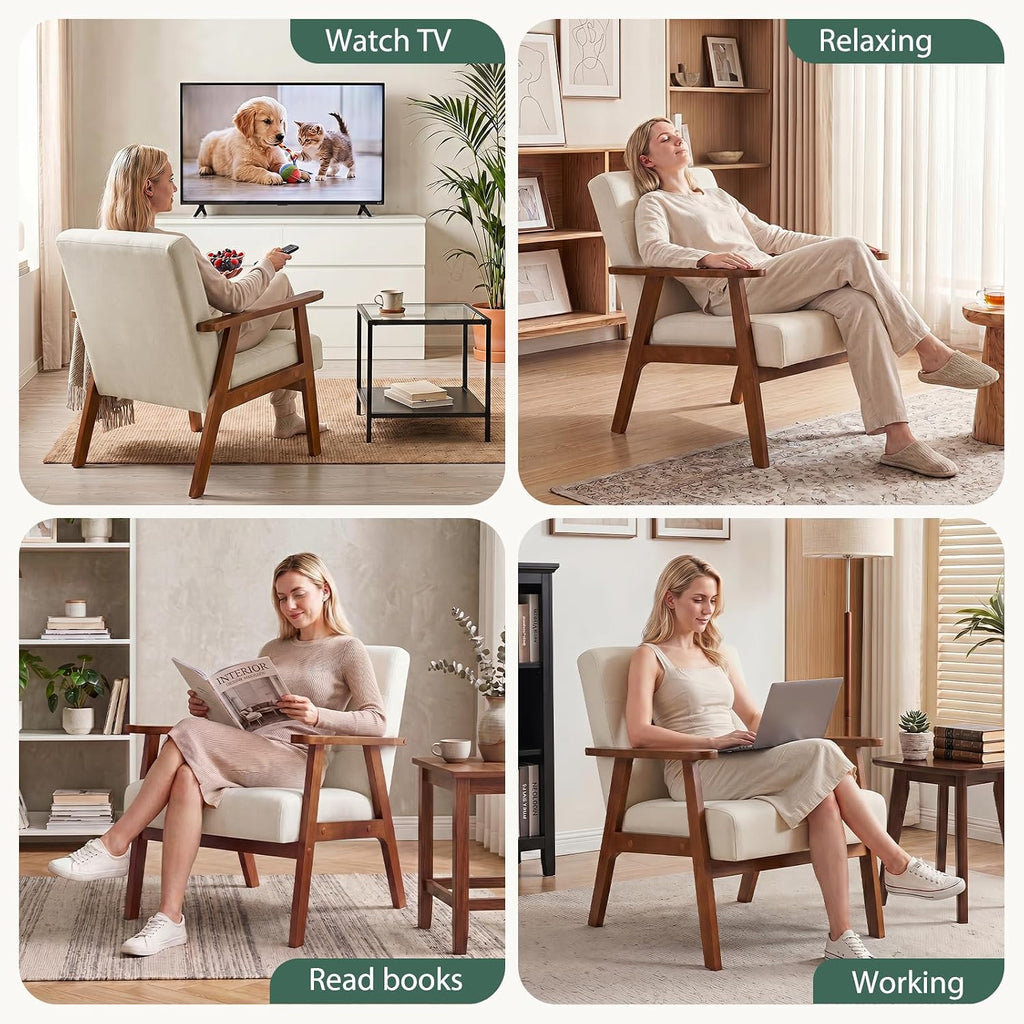 Tufted Linen Wood Leg Chair