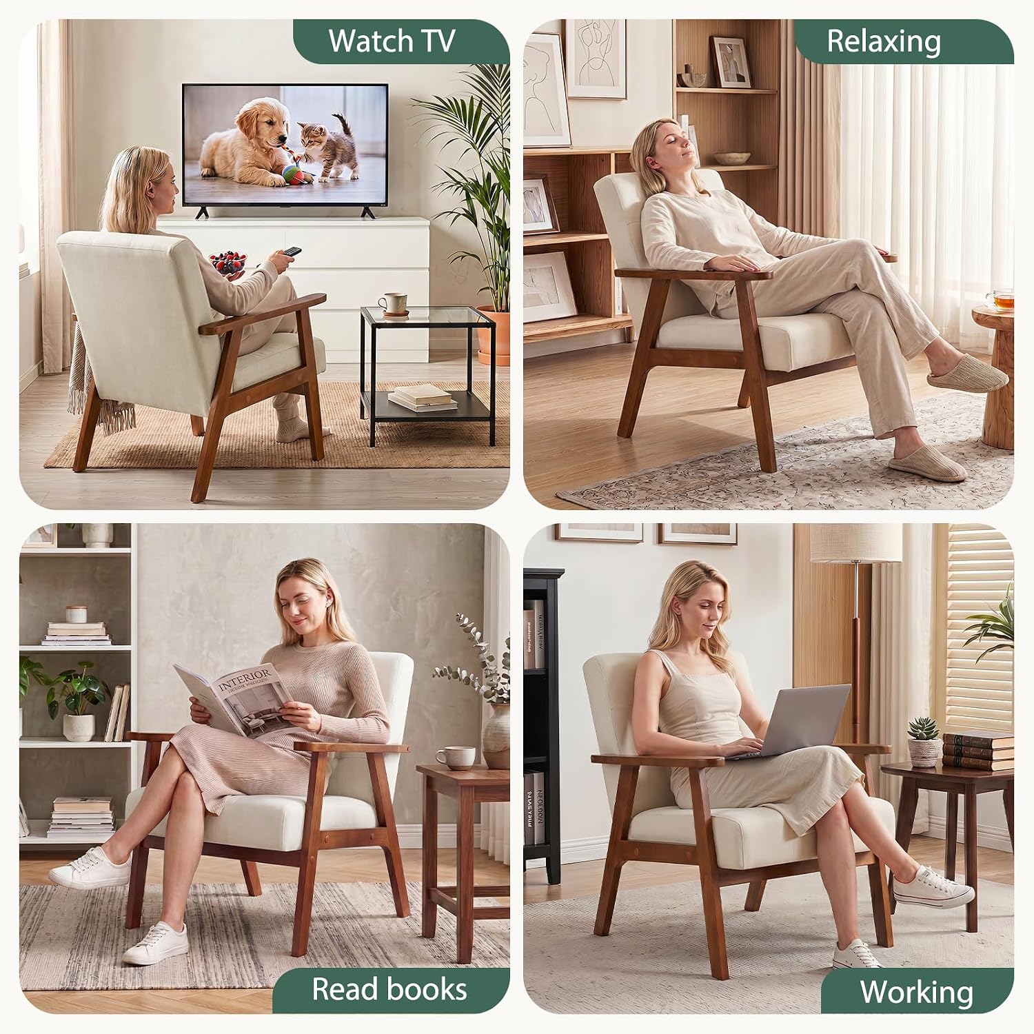 Tufted Linen Wood Leg Chair