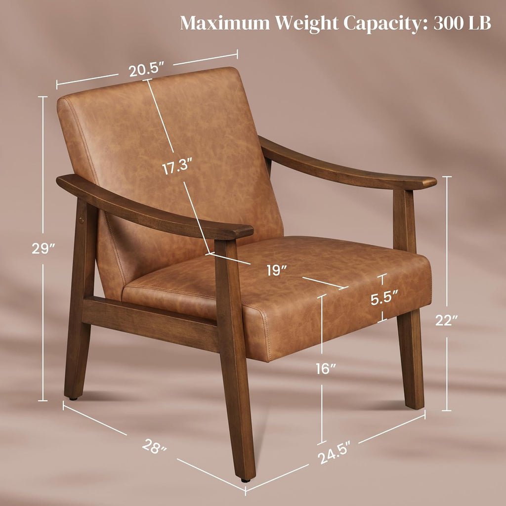 Wood Leg Faux Leather Armchair
