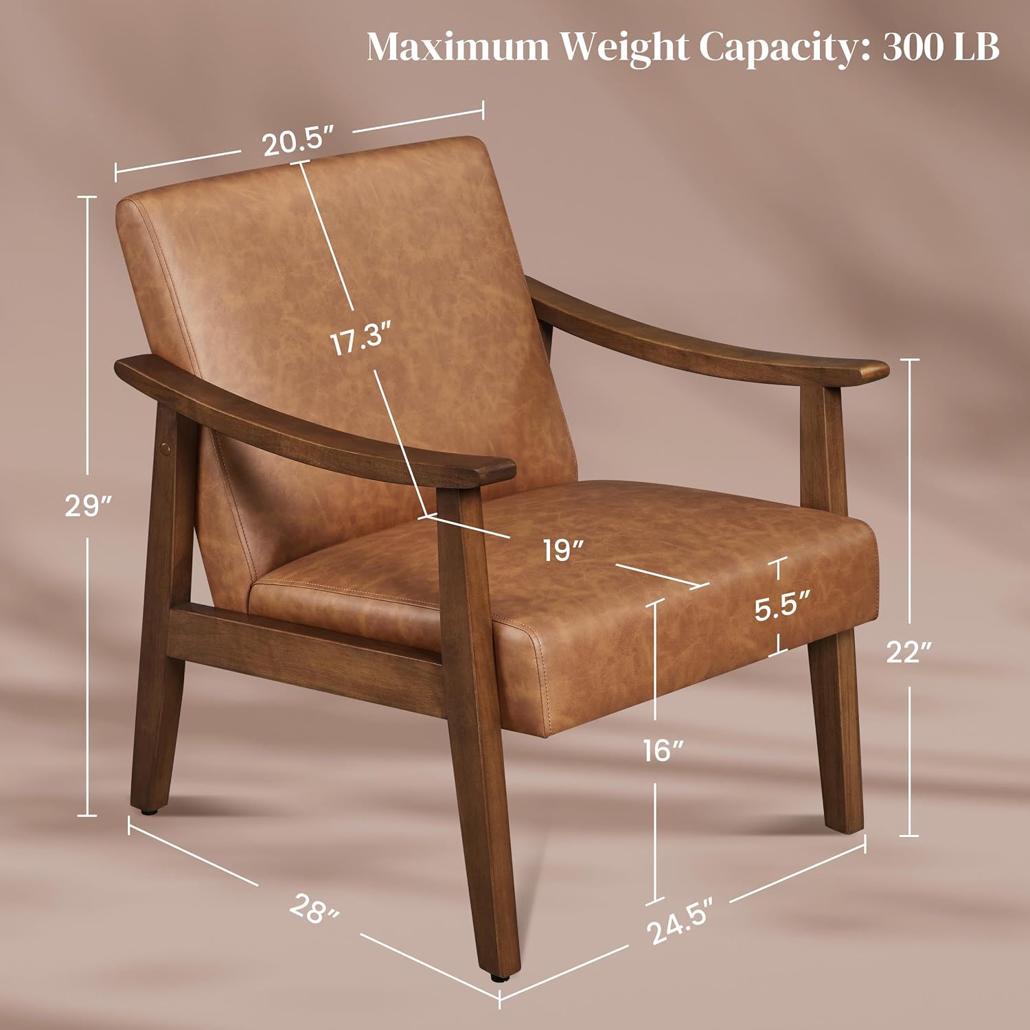 Wood Leg Faux Leather Armchair