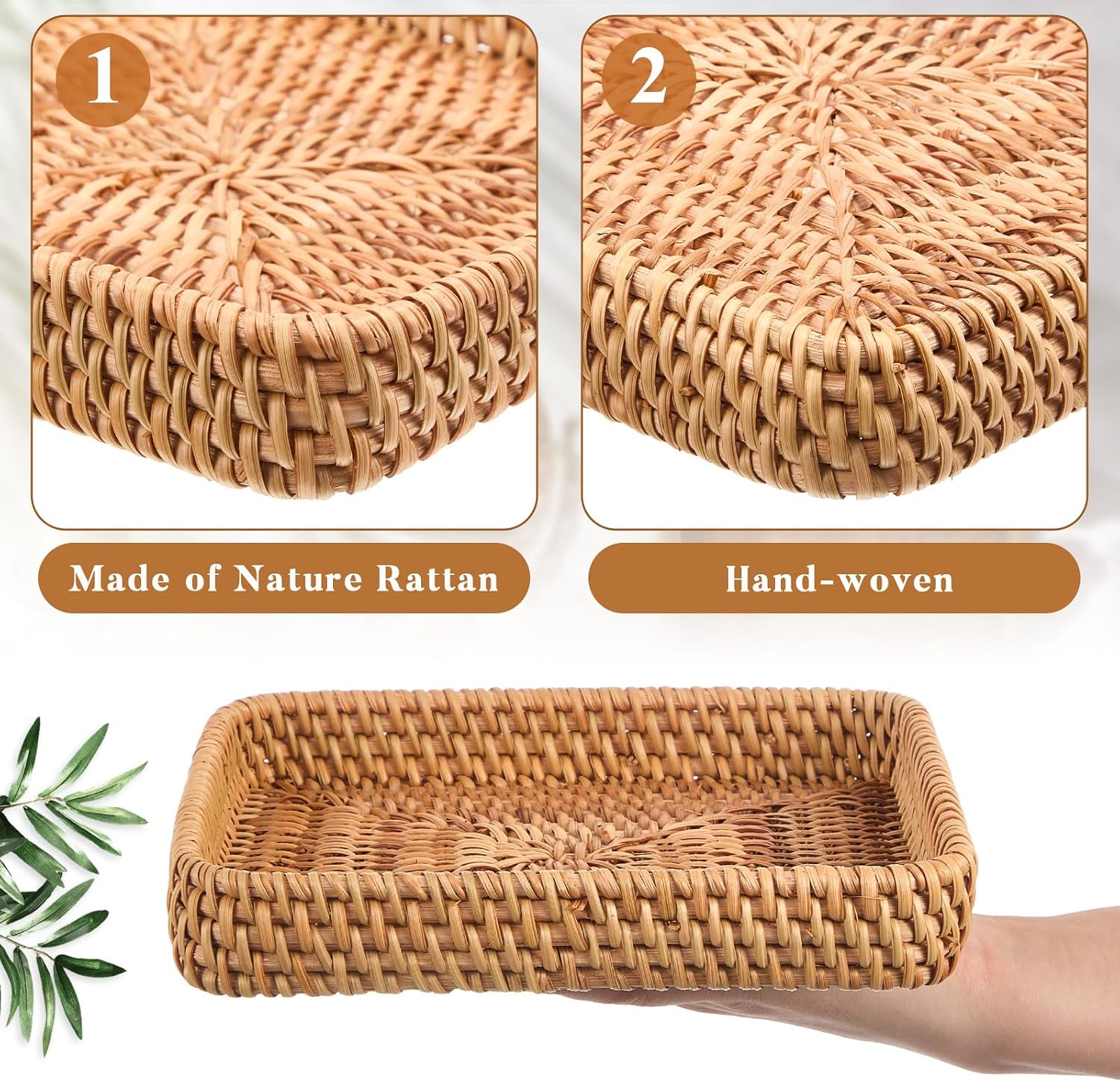 Square Rattan Storage Serving Trays Set