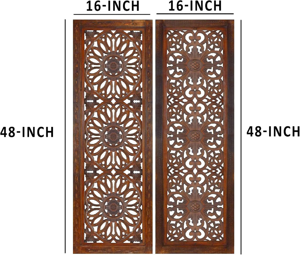 Carved Medallion Wooden Wall Panels Duo