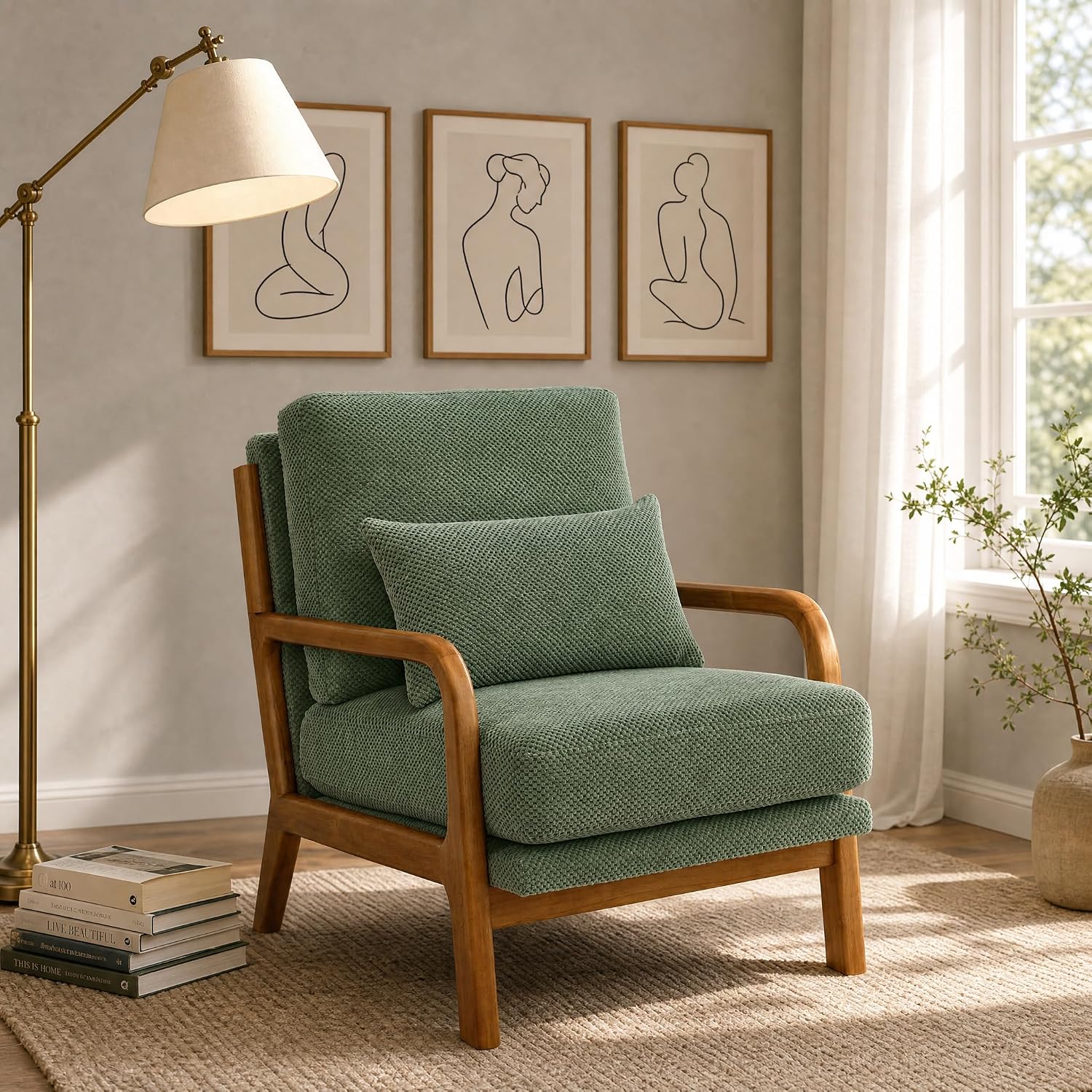 Foam Cushion Wood Armrest Chair