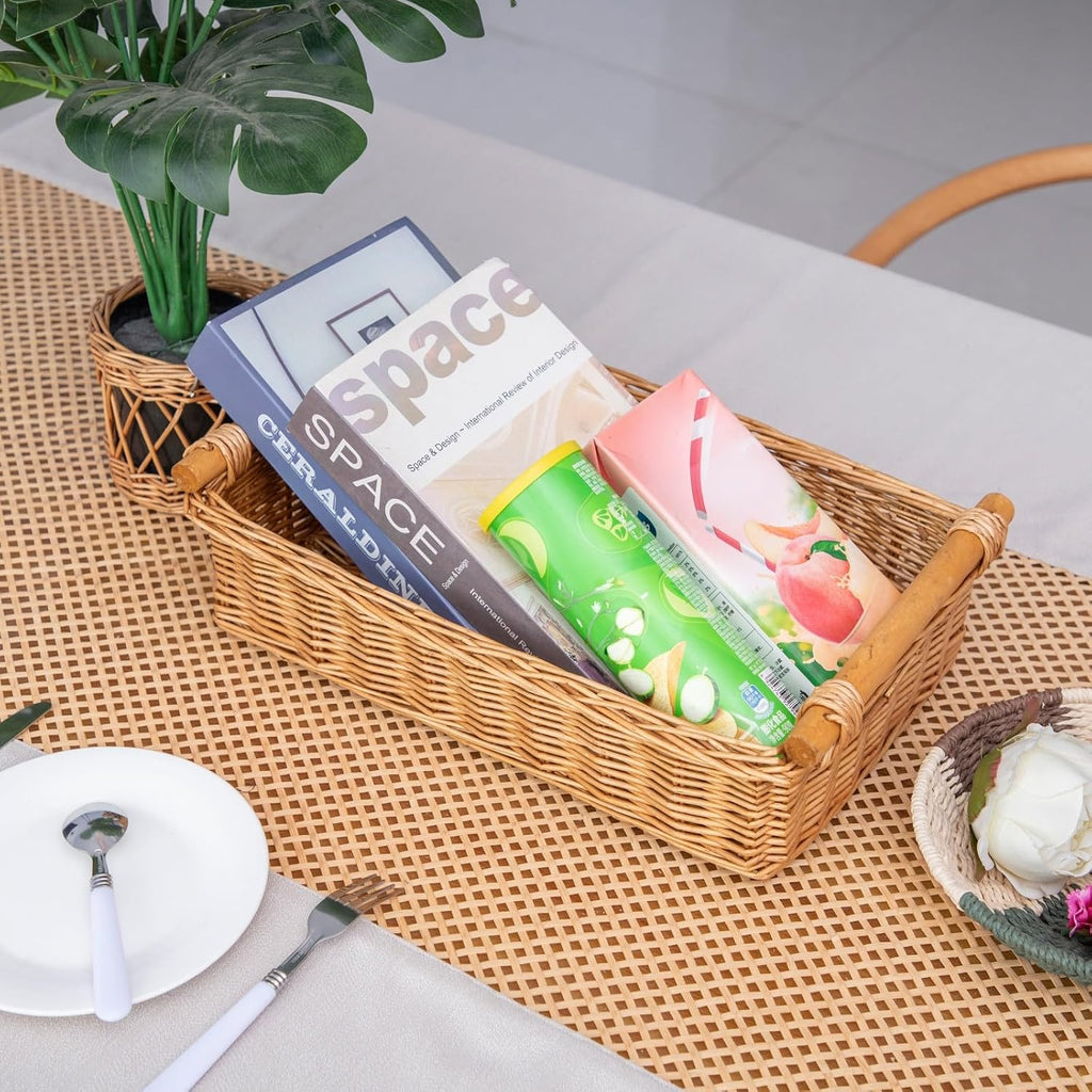Shallow Wicker Storage Organizer Basket