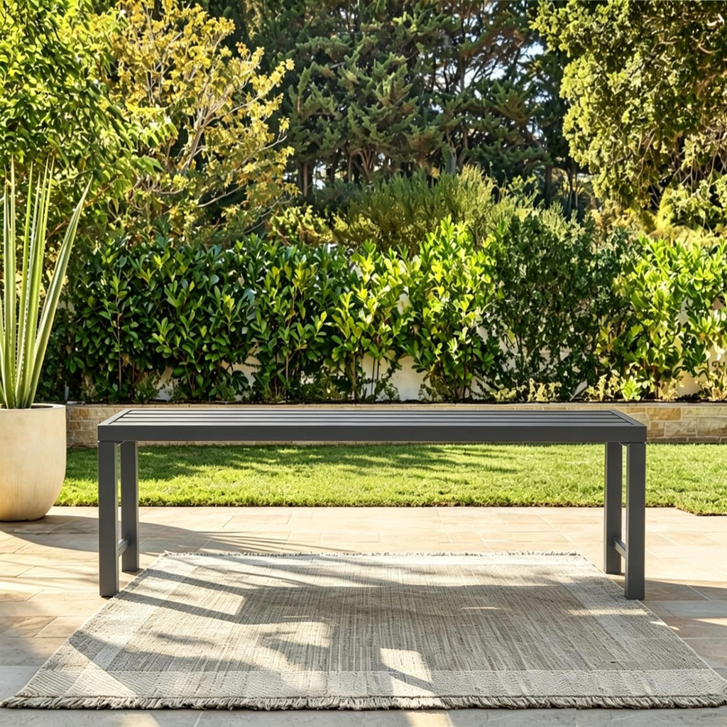Weatherproof Slatted Metal Patio Bench