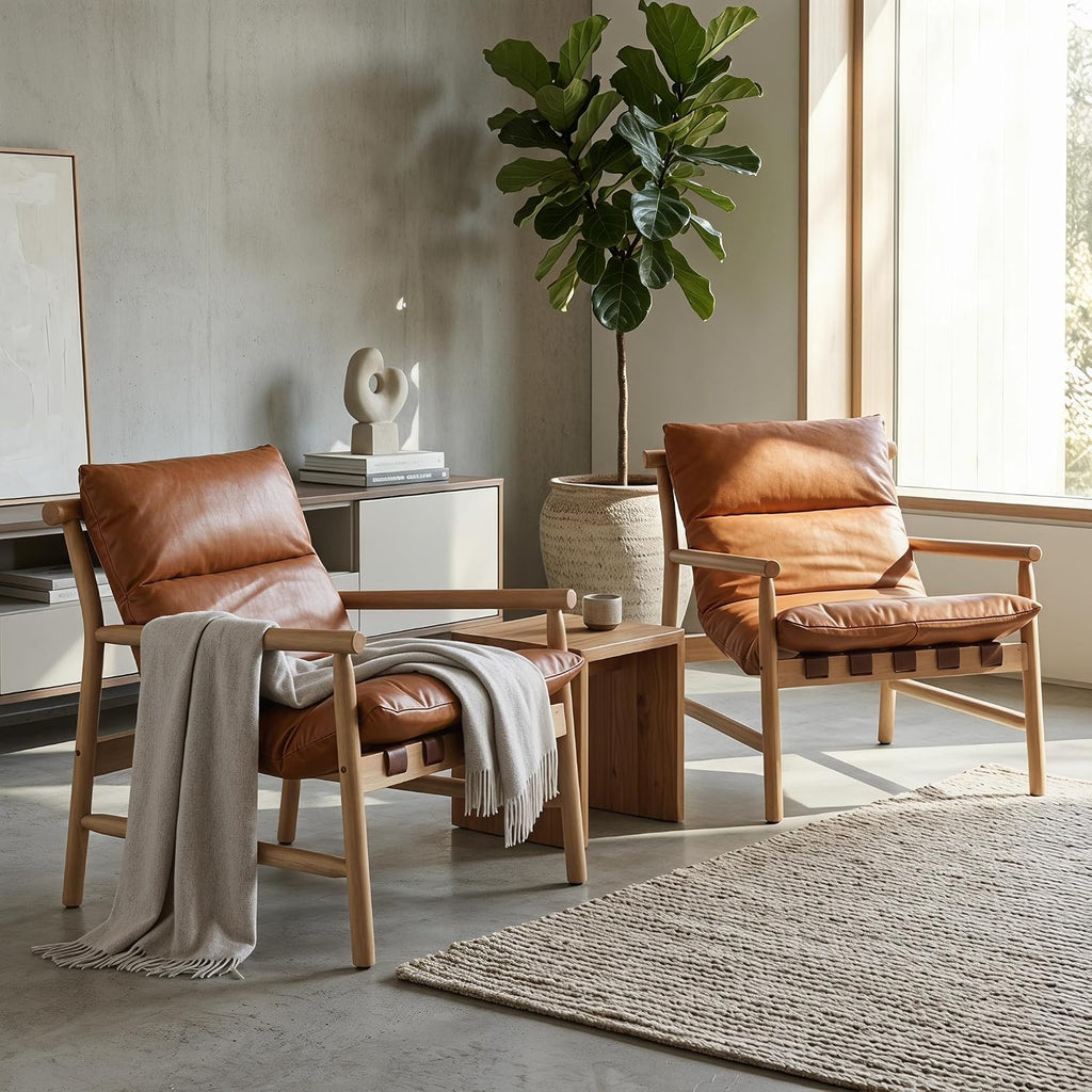 Wood Frame Faux Leather Armchair
