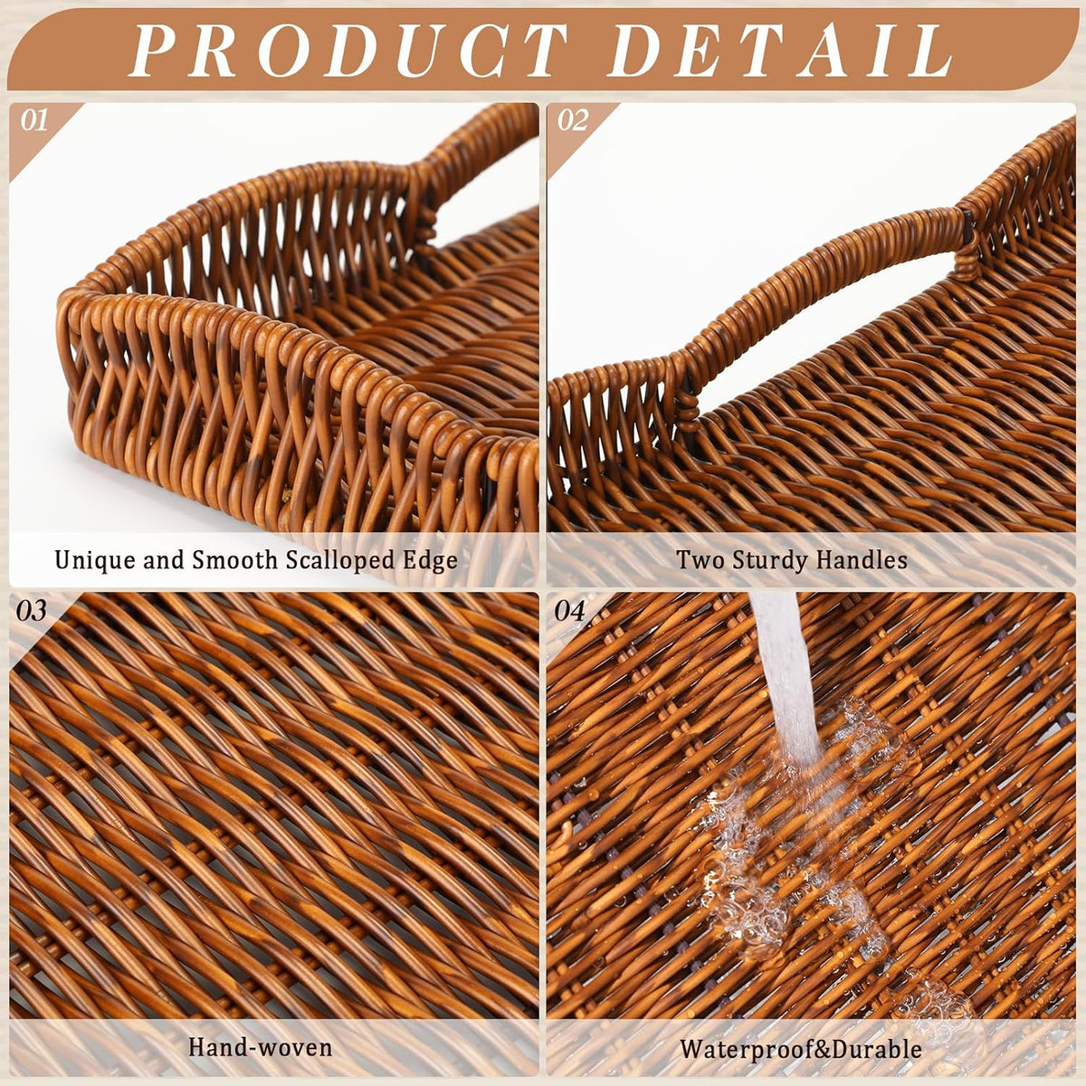 Rectangular Rattan Serving Trays Set