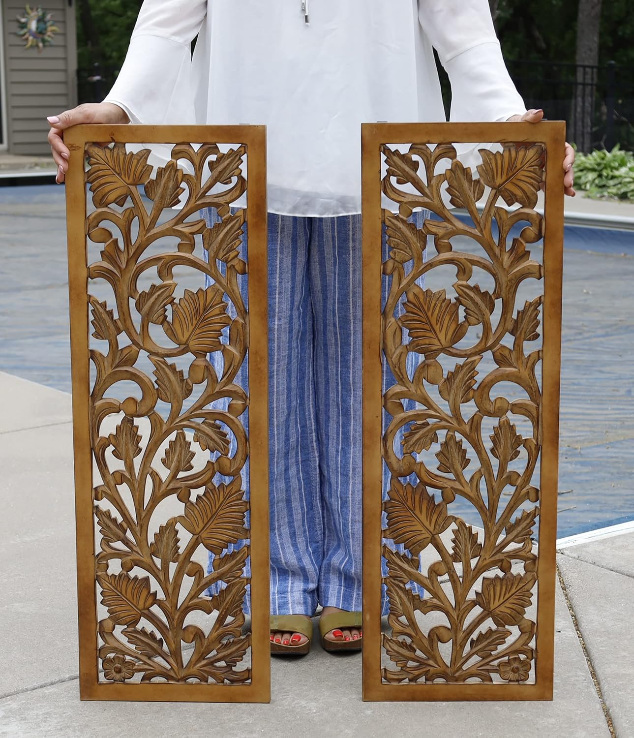 Handcrafted Wooden Wall Panels Pair