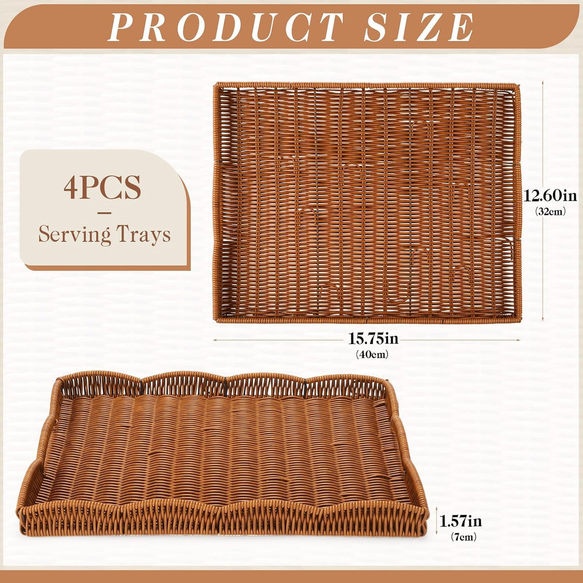 Rectangular Rattan Serving Trays Set