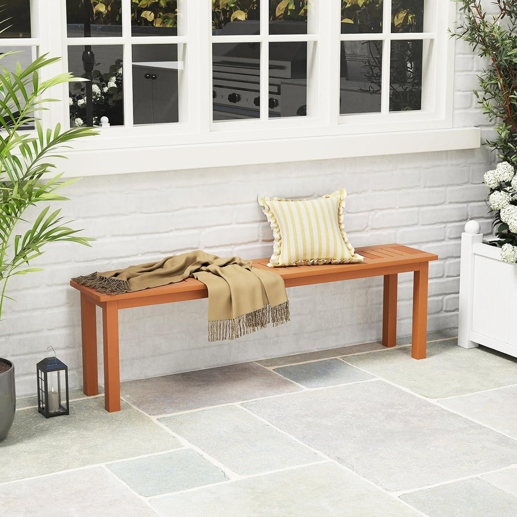 Teak Finished Outdoor Wooden Bench Pair